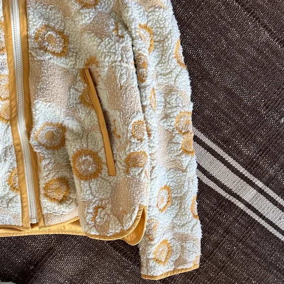 Anthropologie Cream and Yellow Floral Teddy Jacket - Picture 5 of 5
